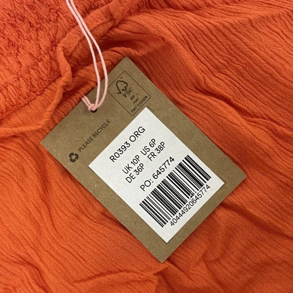 Boden Womens A-Line Skirt UK10P US 6P Orange Midi Tiered Smocked Waist R0393 NWT - Picture 6 of 10